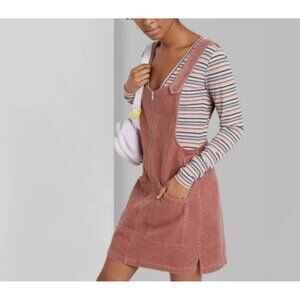 Target Wild Fable Sienna Brown Corduroy Zip Front Jumper Mini Dress Size Small